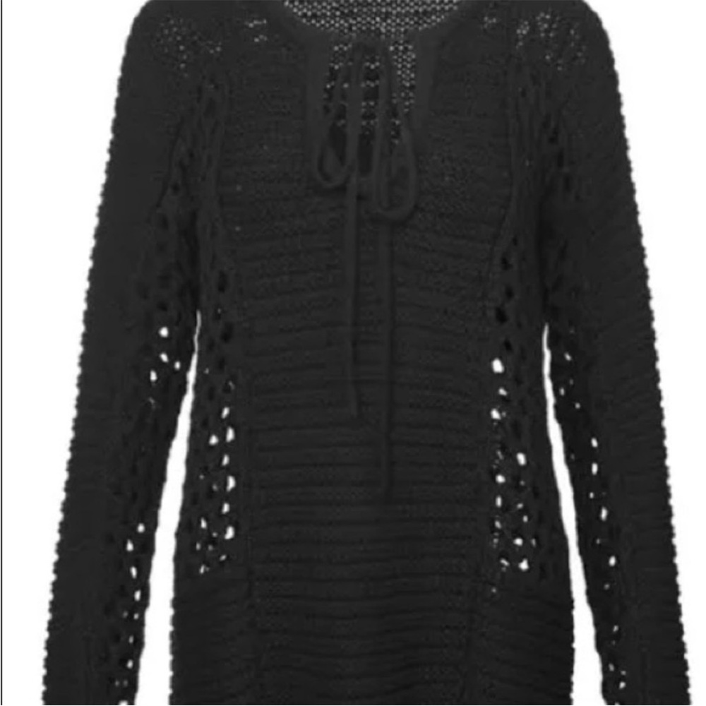 Cabi  Black Beachcomber Open-Knit Women’s Sweater with Tie Neck - Picture 2 of 5